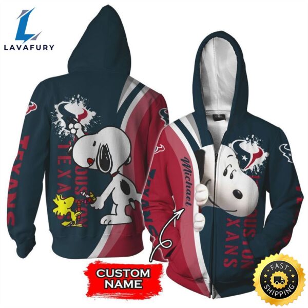 Personalized Houston Texans Snoopy All Over Print 3D Zip Hoodie