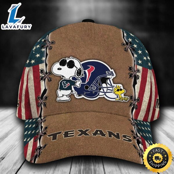 Personalized Houston Texans Snoopy USA Flag All Over Print 3D Baseball Cap