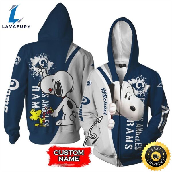 Personalized Los Angeles Rams Snoopy All Over Print 3D Zip Hoodie