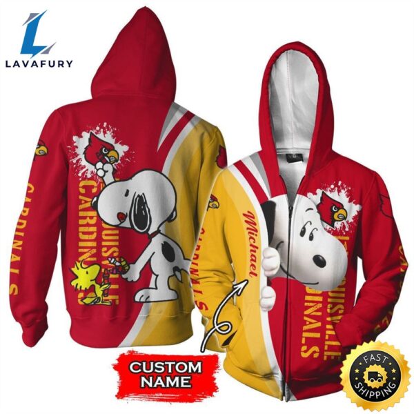 Personalized Louisville Cardinals Snoopy All Over Print 3D Zip Hoodie