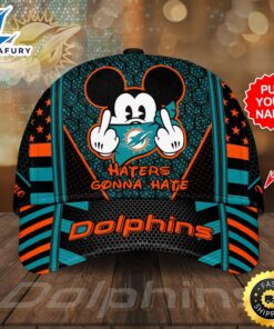 Personalized Miami Dolphins Mickey Mouse Haters Gonna Hate All Over Print 3D Baseball Cap – Black Turquoise-TPh