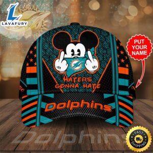 Personalized Miami Dolphins Mickey Mouse Haters Gonna Hate All Over Print 3D Baseball Cap – Black Turquoise-TPh