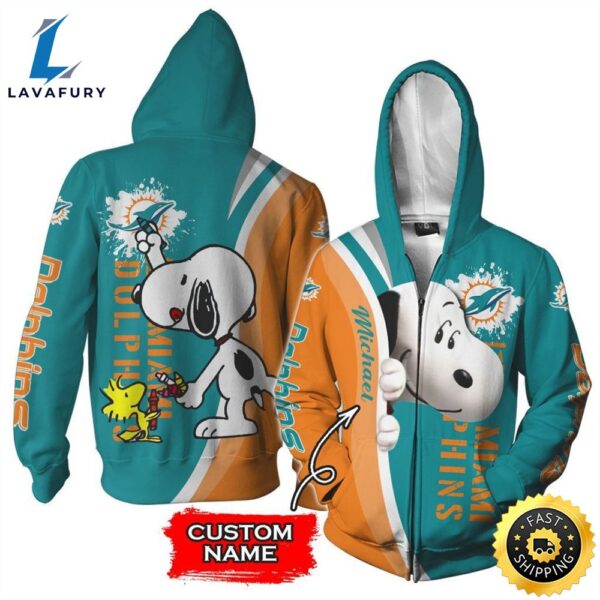 Personalized Miami Dolphins Snoopy All Over Print 3D Shirt