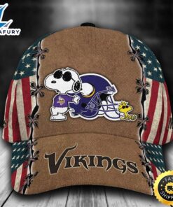 Personalized Minnesota Vikings Snoopy USA Flag All Over Print 3D Classic Cap