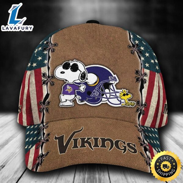 Personalized Minnesota Vikings Snoopy USA Flag All Over Print 3D Classic Cap