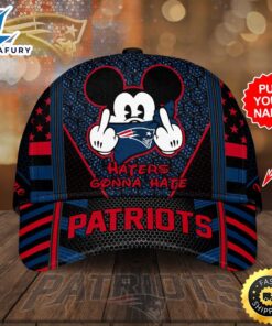 Personalized New England Patriots Mickey Mouse Haters Gonna Hate All Over Print 3D Baseball Cap – Black Blue-TPH