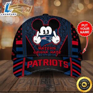 Personalized New England Patriots Mickey Mouse Haters Gonna Hate All Over Print 3D Baseball Cap – Black Blue-TPH