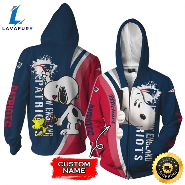 Personalized New England Patriots Snoopy All Over Print 3D Zip Hoodie