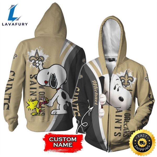 Personalized New Orleans Saints Snoopy All Over Print 3D Zip Hoodie