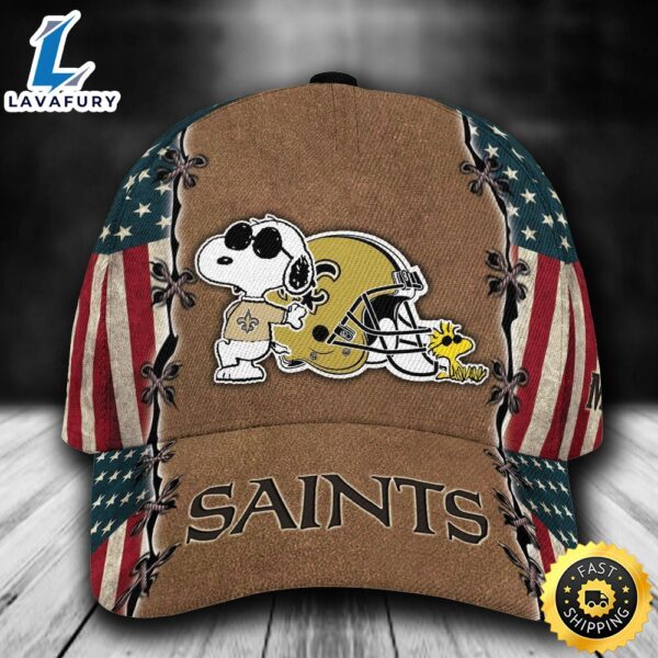 Personalized New Orleans Saints Snoopy USA Flag All Over Print 3D Classic Cap