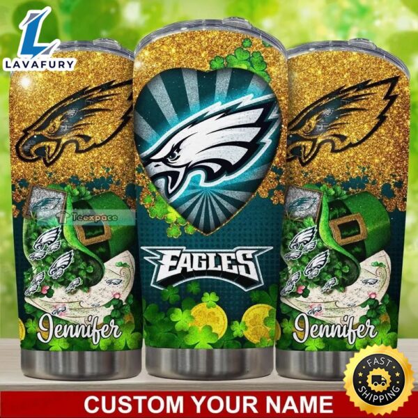 Personalized Philadelphia Eagles Glitter St Patrick’s Day Tumbler