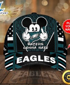 Personalized Philadelphia Eagles Mickey Mouse Haters Gonna Hate All Over Print 3D Baseball Cap – Black Teal-TPH