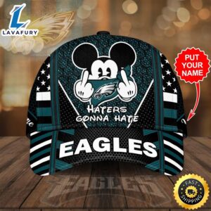 Personalized Philadelphia Eagles Mickey Mouse Haters Gonna Hate All Over Print 3D Baseball Cap – Black Teal-TPH