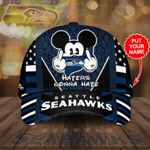 Personalized Seattle Seahawks Mickey Mouse Haters Gonna Hate All Over Print 3D Classic Baseball CapHat – Black Blue-TPH