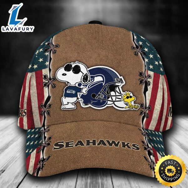 Personalized Seattle Seahawks Snoopy USA Flag All Over Print 3D Classic Cap