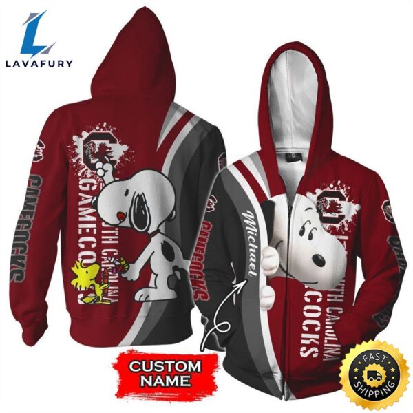 Personalized South Carolina Gamecocks Snoopy All Over Print 3D Zip Hoodie