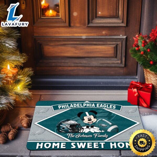 Philadelphia Eagles Doormat Custom Your Family Name Sport Team And Mickey Mouse NFL Doormat