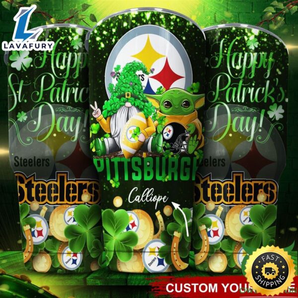 Pittsburgh Steelers NFL Custom Name Tumbler St Patrick Day Baby Yoda