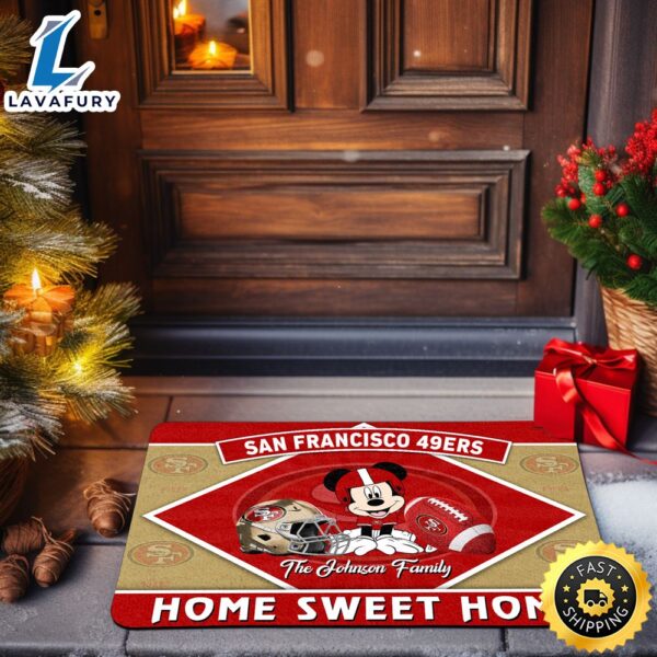 San Francisco 49ers Doormat Custom Your Family Name Sport Team And Mickey Mouse NFL Doormat