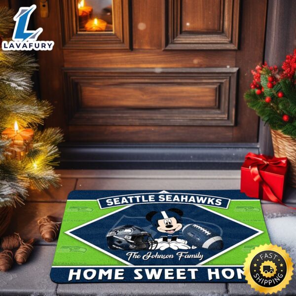 Seattle Seahawks Doormat Custom Your Family Name Sport Team And Mickey Mouse NFL Doormat