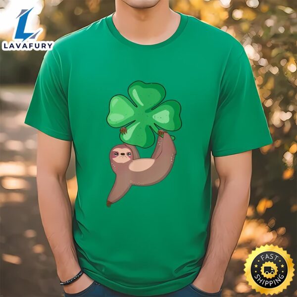 Sloth Hugging Shamrock Leprechaun Irish St Patricks Day Gift T-Shirt