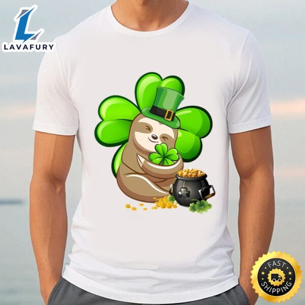 Sloth Shamrock Ireland St Patricks Day Leprechaun Dog Lover T-Shirt