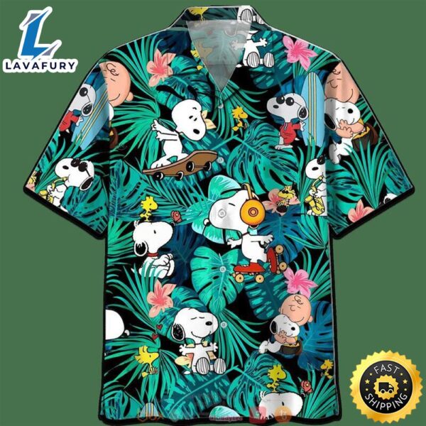 Snoopy And Charlie Brown Cyan Forest Hawaiian Shirt