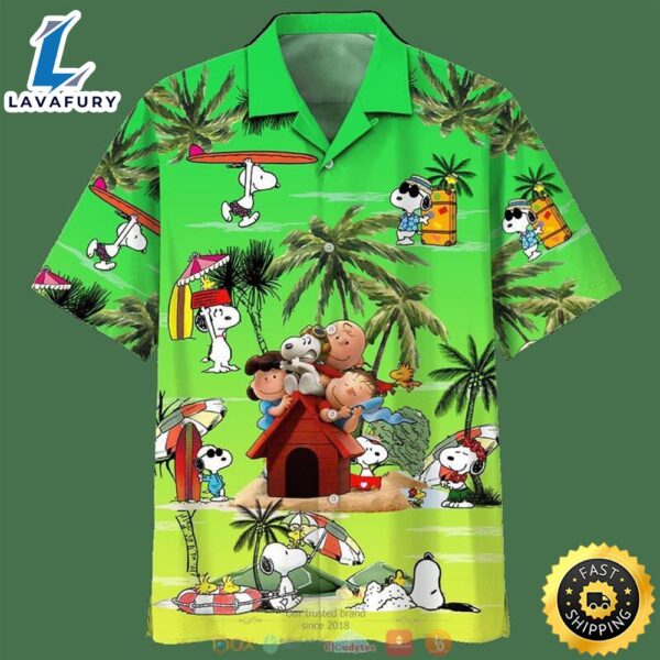 Snoopy And Charlie Brown Friends Summer Beach Green Hawaiian Shirt