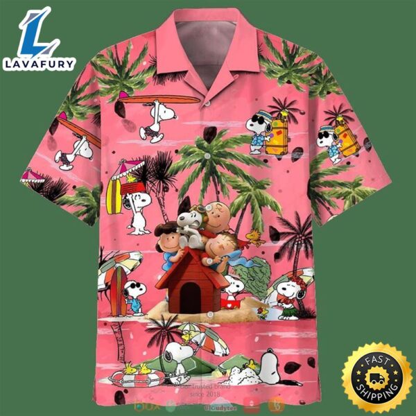 Snoopy And Charlie Brown Friends Summer Beach Pink Hawaiian Shirt