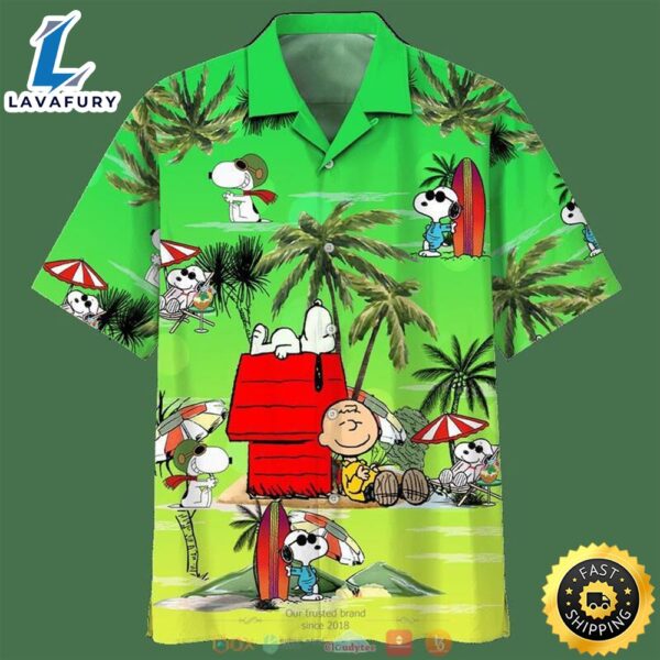 Snoopy And Charlie Brown Summer Beach Green Hawaiian Shirt