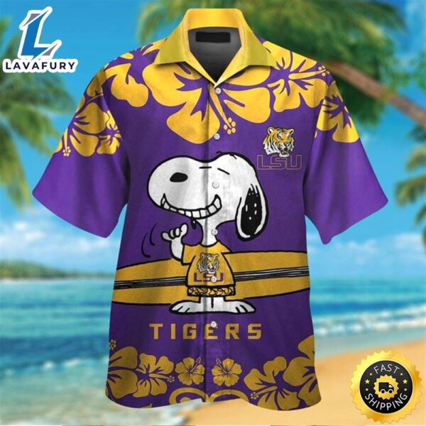 Snoopy And Surfboard Lsu Tigers Hawaiian Shirt
