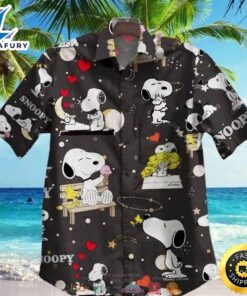 Snoopy Heart Black Hawaiian Shirt
