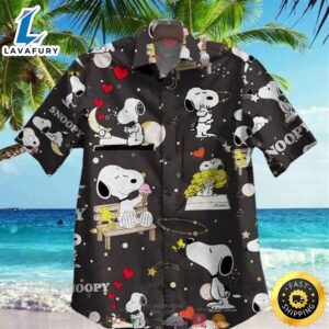 Snoopy Heart Black Hawaiian Shirt