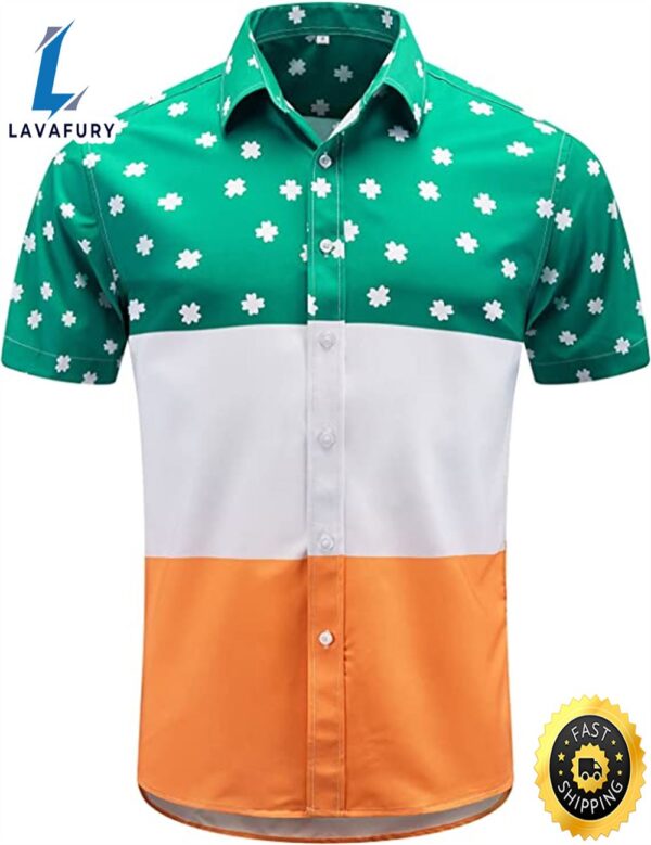 St.Patrick’s Day Irish Clover 3 Color Aloha Hawaiian Beach Summer Graphic Prints Button Up Shirt