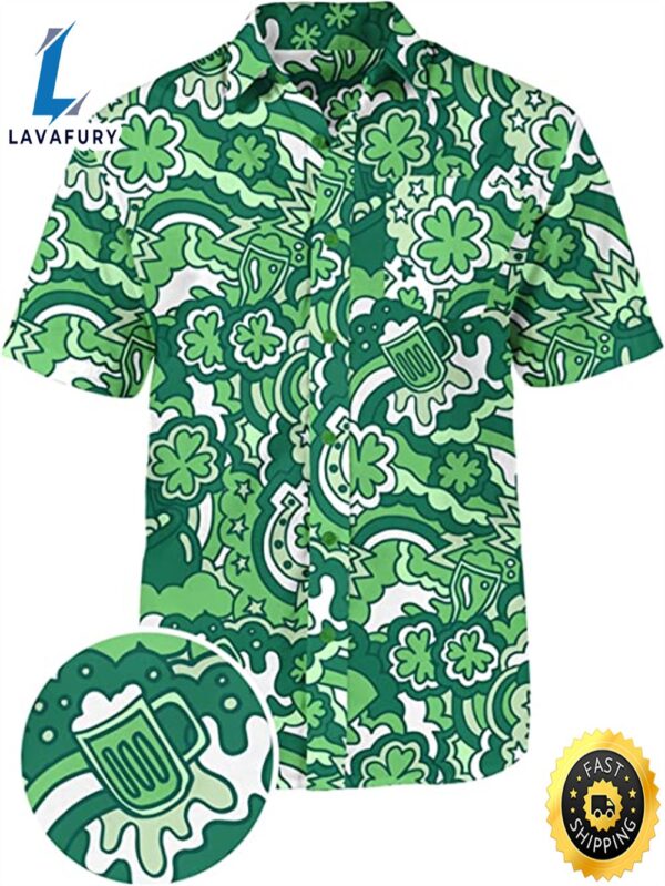 St.Patrick’s Day Irish Retro Paddy’s Aloha Hawaiian Beach Summer Graphic Prints Button Up Shirt