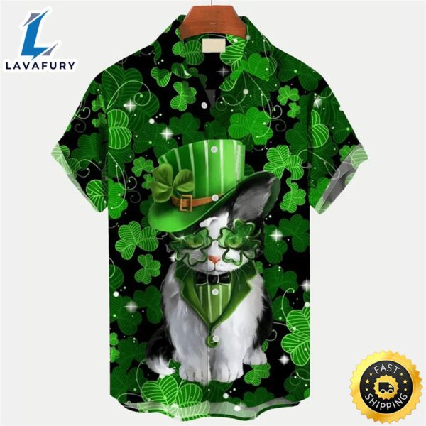 St. Patrick’s Day Cat Print Men’s Trendy Hawaiian Shirt, Trendy Hawaiian Shirt For Men And Women