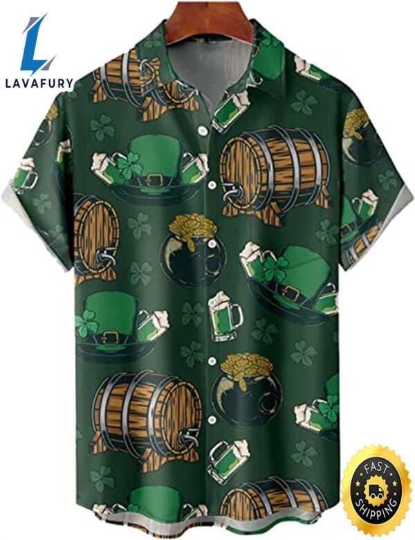 St. Patrick’s Day Irish Beer Aloha Hawaiian Beach Summer Graphic Prints Button Up Shirt