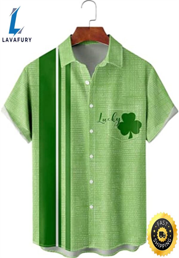 St. Patrick’s Day Irish Lucky Clover Aloha Hawaiian Beach Summer Graphic Prints Button Up Shirt