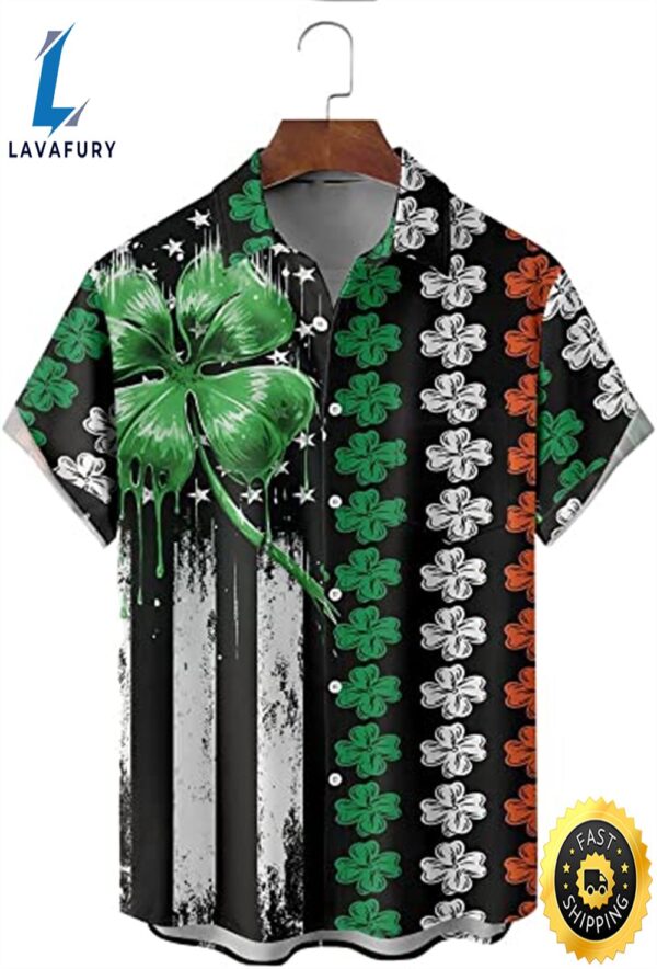 St. Patrick’s Day Irish USA Flag Aloha Hawaiian Beach Summer Graphic Prints Button Up Shirt