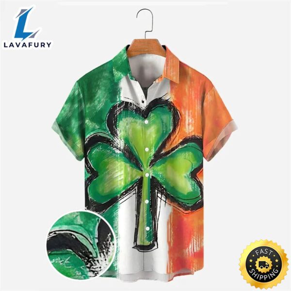 St. Patrick’s Day Shamrock Men’s Trendy Hawaiian Shirts, Saint Patrick Men’s Hawaiian Short Sleeve Shirt