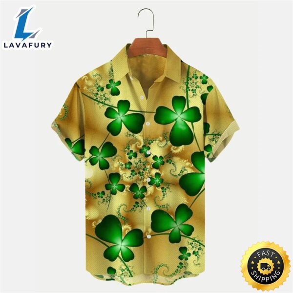 St. Patrick’s Day Shamrock Print Men’s Trendy Hawaiian Shirt, Trendy Hawaiian Shirt For Men And Women