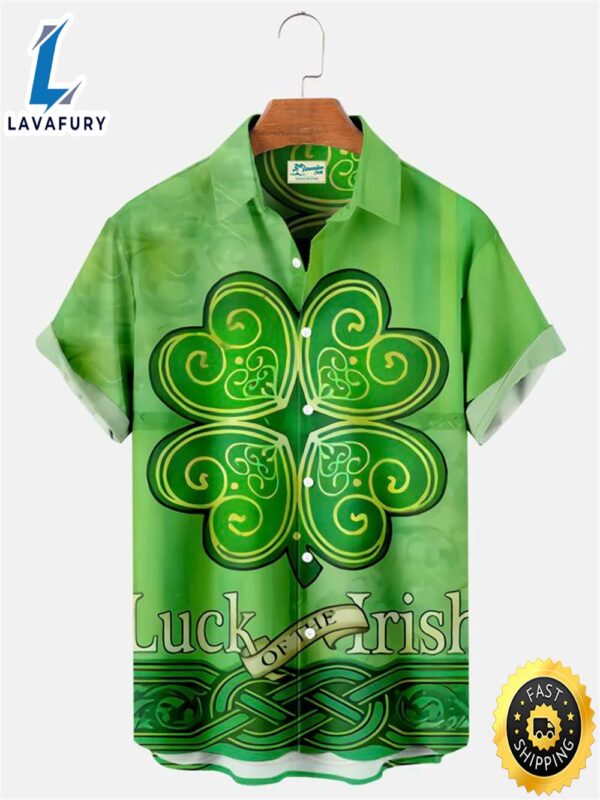 St. Patrick’s Day Short Sleeve Casual Shirt, Shamrock Shirt, Irish Trendy Hawaiian Shirt