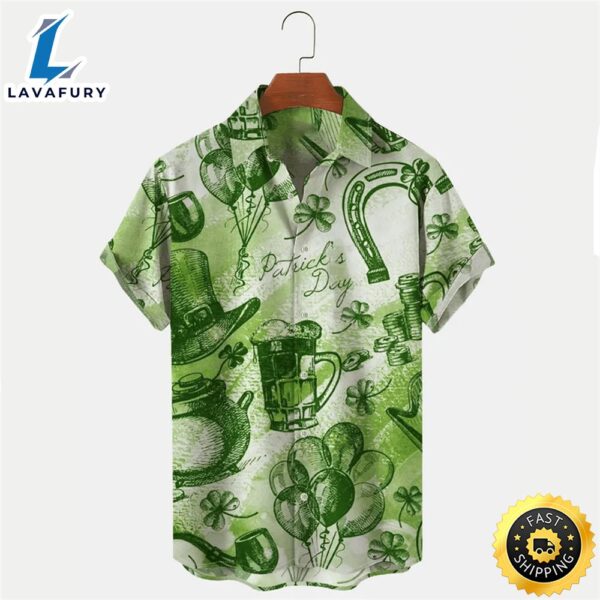 St. Patrick’s Men’s Trendy Hawaiian Shirts Clover Oversized Stretch Easy Care Aloha Shirts, St. Patrick’s Day Gifts
