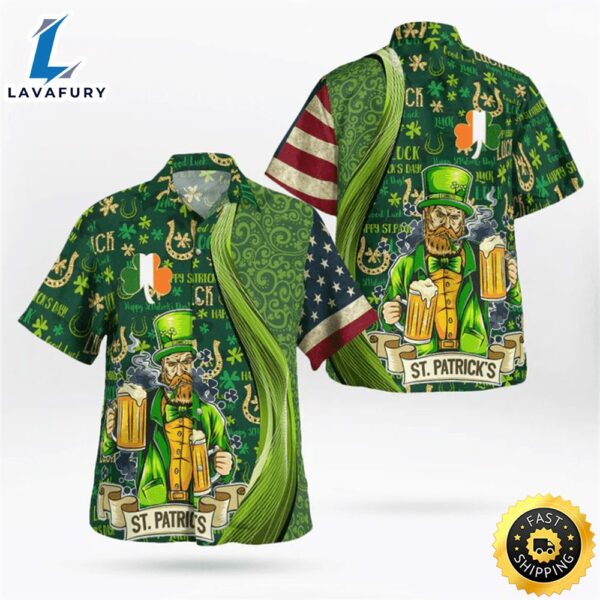 St Patrick’s Day Trendy Hawaiian Shirt, Good Luck Shamrock Drinking Man Hawaii Shirt