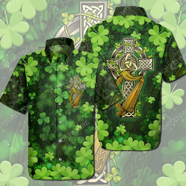 St Patrick’s Day Trendy Hawaiian Shirt Irish The Celtic Cross St Patrick’s Day Hawaii Tshirt St. Patrick’s Day Aloha Shirt