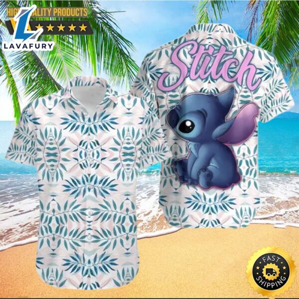 Stitch Blue Leaves Pattern Disney Cruise 2024 Disney Hawaiian Shirt