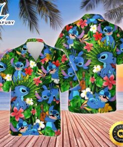 Stitch Hawaiian Shirt Tropical Pattern…