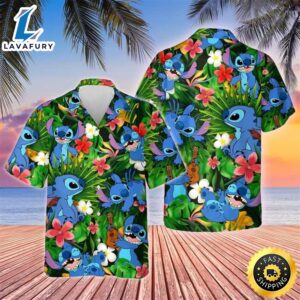 Stitch Hawaiian Shirt Tropical Pattern…