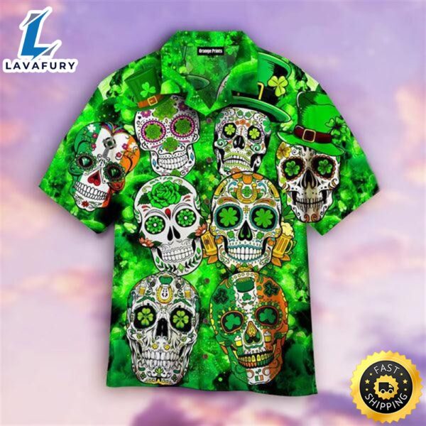 Sugar Skull St Patrick’s Day Trendy Hawaiian Shirt For