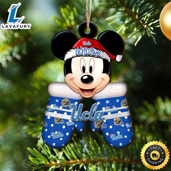 UCLA Bruins Team And Mickey Mouse NCAA With Glovers Wooden Ornament Personalized Your Name